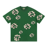 Denim Tears Forest Green Oversized All Over Beige Flower Wreath TOP