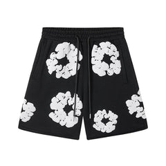 Denim Tears Black Cotton Wreath Print Casual Shorts