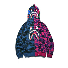 BAPE Fall Winter Shark Split Blue Purple Camo Full‑Zip Hoodie