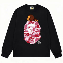 BAPE Style Baby Milo on Camo Ape Head Long-Sleeve Tee - Black/Pink