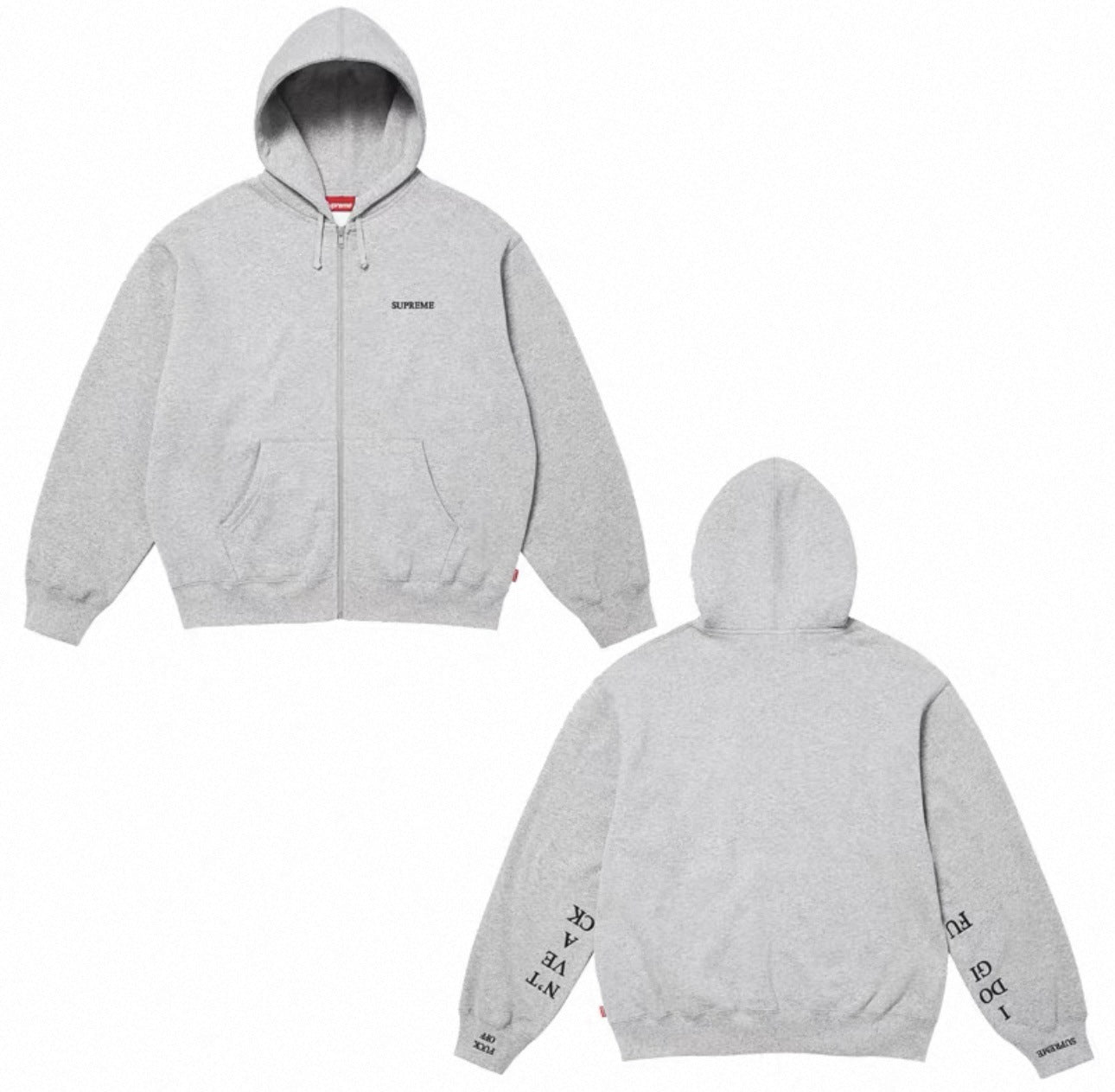 Supreme “I Don’t Give A F**k” Zip-Up Hoodie – Grey