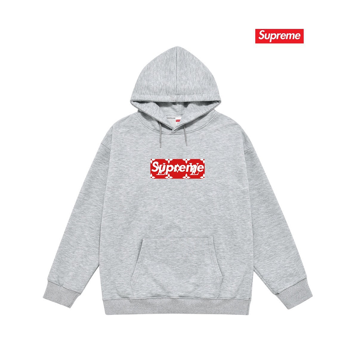 Supreme × LV Monogram BOX Logo Hoodie – Grey