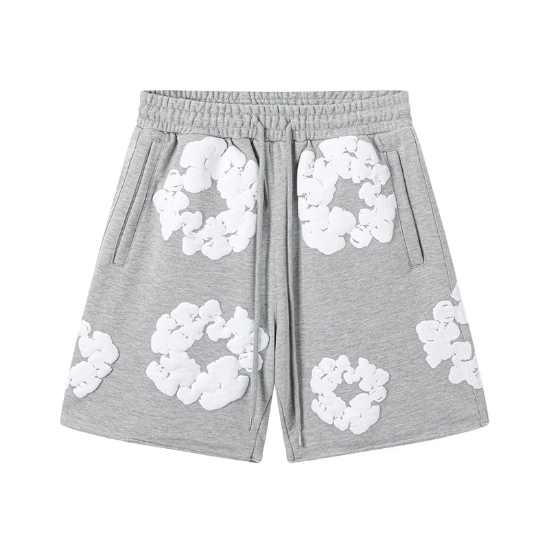 Denim Tears Heather Grey Cotton Wreath Print Casual Shorts