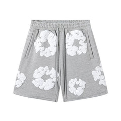 Denim Tears Heather Grey Cotton Wreath Print Casual Shorts