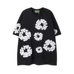 Denim Tears Black All‑Over White Cotton Wreath Print Short Sleeve T‑Shirt