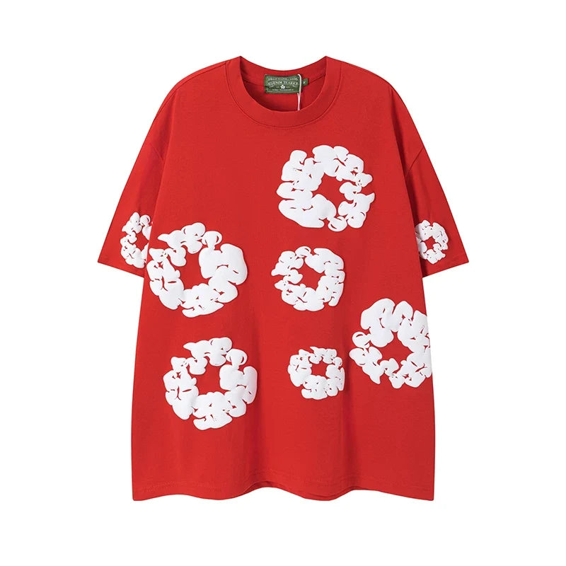 Denim Tears Red All‑Over Cotton Wreath Print T‑Shirt