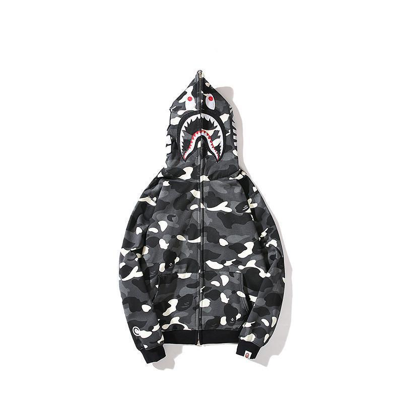 BAPE  Fall Winter Shark Glow‑in‑the‑Dark Camo Full‑Zip Hoodie