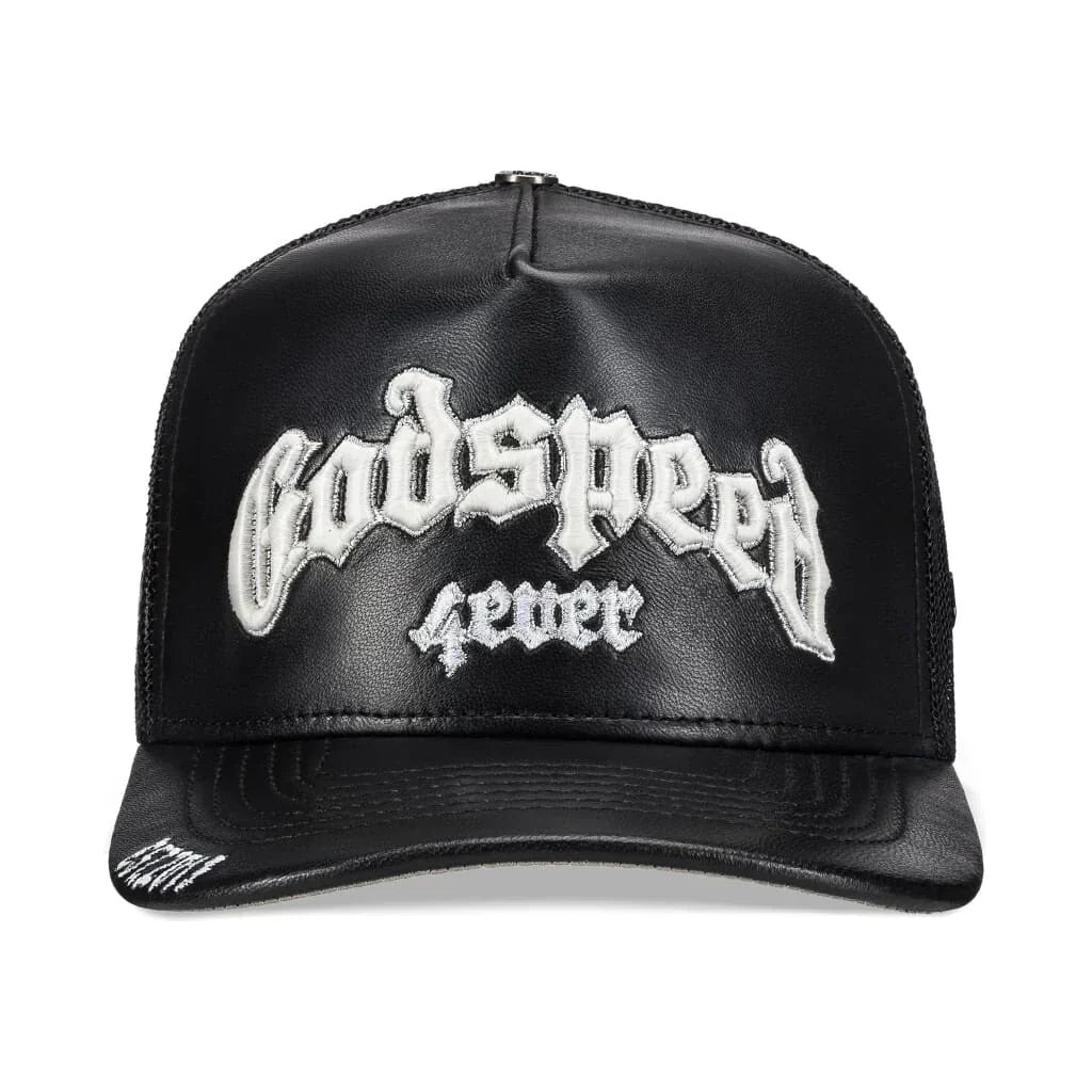 Godspeed Forever Black Leather Trucker Hat